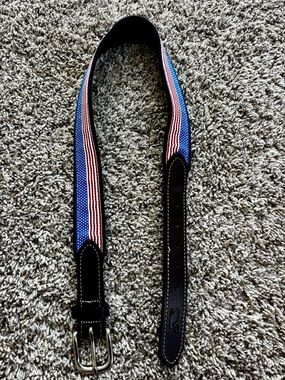 Boys vineyard vines American flag canvas  Fabric Belt with brown Leather Trim